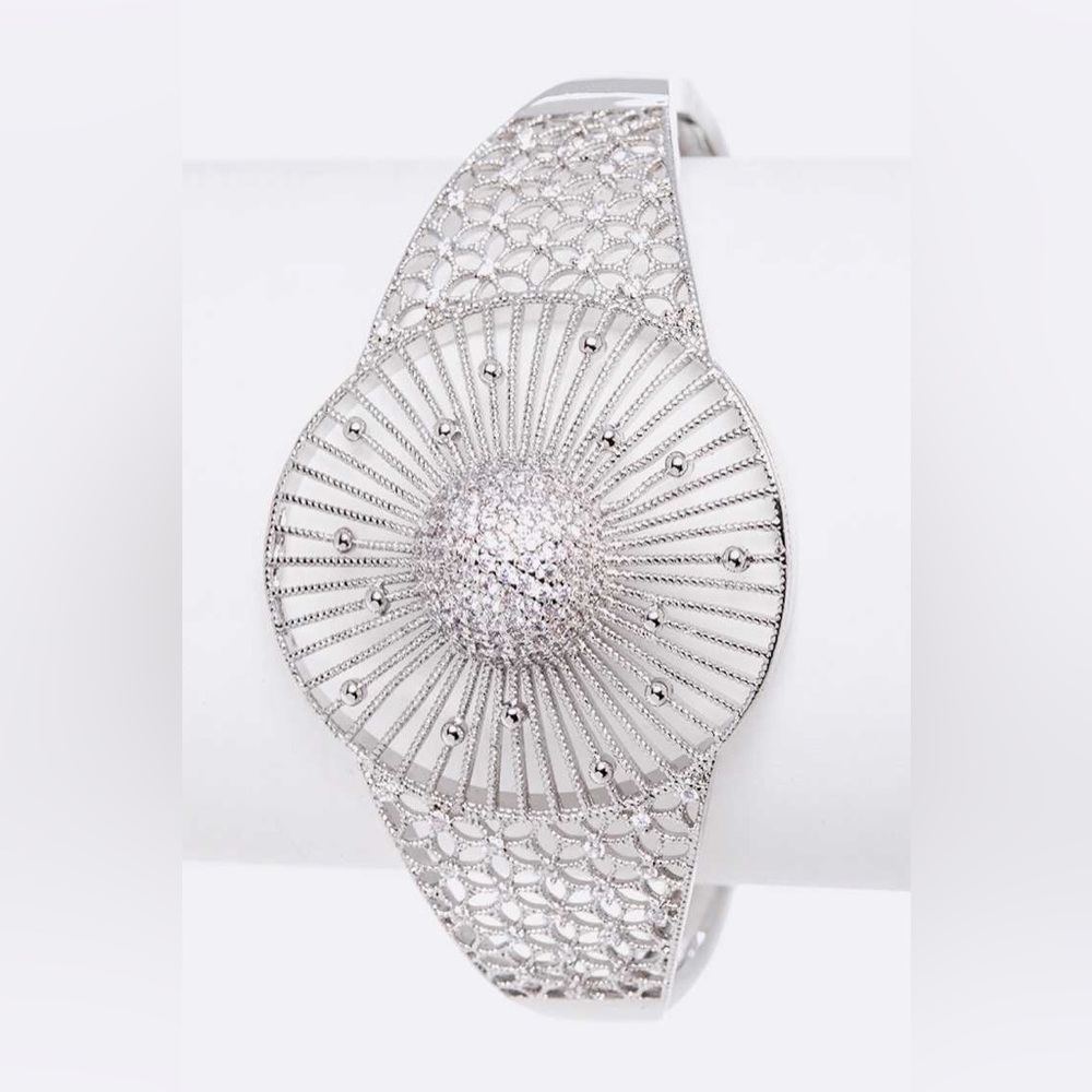 Beautiful Silver CZ Diamond Elastic Statement Bracelet